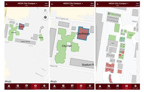AIM is a user-friendly push-button app to manage facility-specific emergencies from a desktop, patrol car or smartphone. The application allows individuals in an organization to notify others of an emergency with a touch of a button. It uses patented mapping technology that gives first responders, including local police, firefighters and medical staff maps of the buildings with location information so they can go directly where they need to be to address the situation safely and efficiently. (Graphic: Business Wire)
