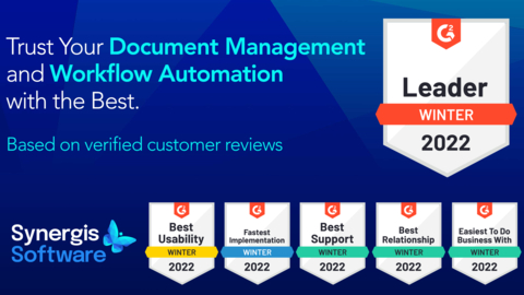 Synergis Adept Ranked #1 in Usability, Setup, Support, and Relationship in G2 Winter 2022 Reports (Graphic: Business Wire)