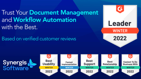 original Synergis Adept Ranked #1 in Usability, Setup, Support, and Relationship in G2 Winter 2022 Reports (Graphic: Business Wire)