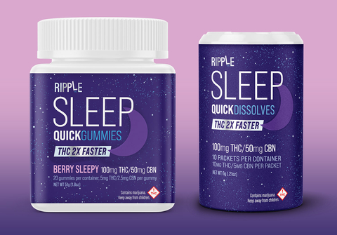 Ripple Sleep QuickDissolves and Ripple Sleep QuickGummies contain 100mg of THC and 50mg of CBN (2:1 ratio) per container. (Photo: Business Wire)