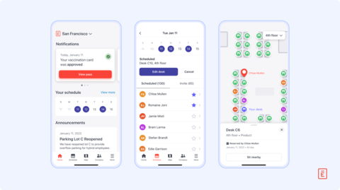 Envoy enables employees to manage their hybrid schedule, invite teammates to join them on-site, and book a desk near co-workers to collaborate for the day. (Graphic: Business Wire)
