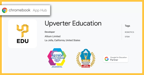 Upverter Education has become an official Google for Education Partner and the first and only browser-based printed circuit board (PCB) design curriculum available on the Google Chromebook App Hub. (Graphic: Altium LLC)