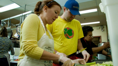 Employees and volunteers at My Brother's Table soup kitchen (Lynn, Massachusetts) serve more than 80,000 meals each month to those in need. (Photo: Business Wire)
