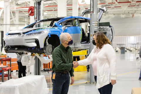 John Lehn, Director of Government Affairs for Faraday Future, Welcomes New Hanford, California Mayor Diane Sharp to its Local Production Facility Where it Will Build the New Ultimate Intelligent Techluxury FF 91 EV (Photo: Business Wire)