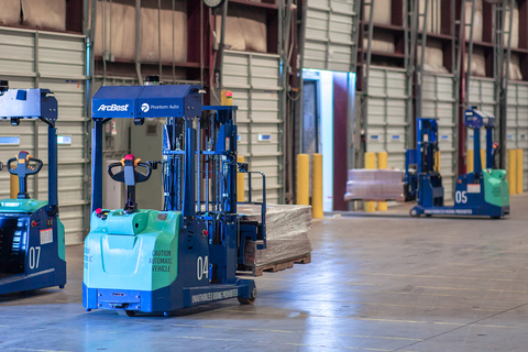 Remote-enabled autonomous forklifts developed with Phantom Auto for use in ArcBest customer locations, pictured in the ArcBest R&D lab in Fort Smith, Arkansas. (January 2022) (Photo: Business Wire)