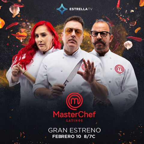 EstrellaTV, the multiplatform network of Estrella Media, will premiere the original cooking competition series MasterChef Latinos on Thursday, February 10, with weekly two-hour episodes airing at 8 p.m./7 p.m. CT. Produced for EstrellaTV by Endemol Shine Boomdog, the series premiere showcases 50 potential amateur chefs and home cooks preparing their best meals in front of MasterChef Latinos judges Chef Benito Molina, Chef Adrián Herrera, and Chef Claudia Sandoval. The series airs on EstrellaTV and streams on multiple platforms including the EstrellaTV app on Roku, Android, and iOS devices. (Photo: Business Wire)