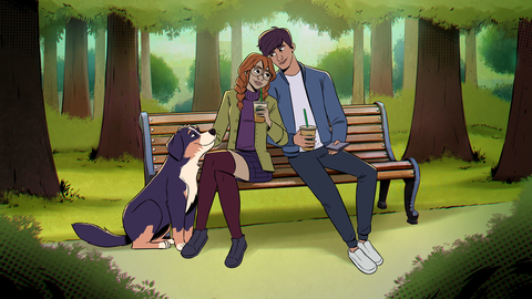 A scene from My Life is Worth Living, the first animated series about teen mental health, that depicts the character Amie and her boyfriend as he offers her support and listens to her mental health challenges. (Photo: Business Wire)