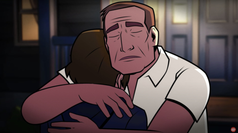 A scene from My Life is Worth Living, the first animated series about teen mental health, showing the character Kyle and his dad embrace. His dad takes a critical, life-saving step of talking to Kyle about his mental health and Kyle accepts the support. The series models positive, mental wellness skills for teens and the loved ones in their lives. (Photo: Business Wire)