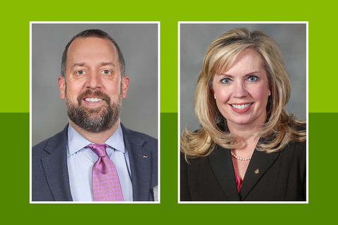 original Jordan Baxter, left, Commercial Banking Solutions team leader for Regions Bank, and Ginger Blake, right, head of Commercial Banking Solutions for Regions Bank (Photo: Business Wire)