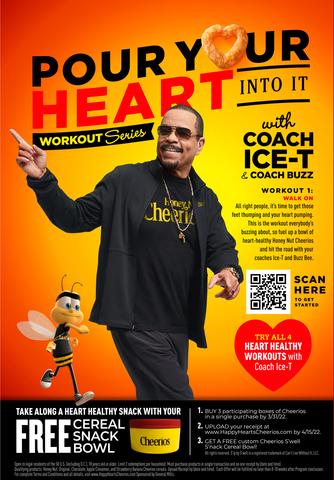 Buzz Bee and actor and rapper Ice-T have teamed up to lend their uniquely positive coaching style to the new Cheerios “Pour Your Heart Into It” workout series, which encourages Americans to start to get their bodies moving and hearts thumping alongside a delicious heart-healthy bowl of Cheerios. (Photo: Business Wire)