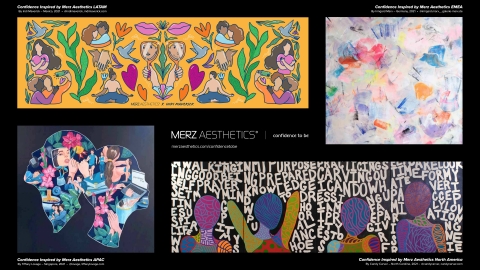Inspired by the confidence stories of the Merz Aesthetics employees, local artists from around the world created four one-of-a-kind pieces of art. The artwork will now be displayed at Merz Aesthetics’ headquarters in Frankfurt, Mexico City, Raleigh, São Paulo and Singapore. Based on the regional responses and the perspectives of the artists, the style of the pieces varies from delicate and soft to vibrant and bold. (Photo: Business Wire)