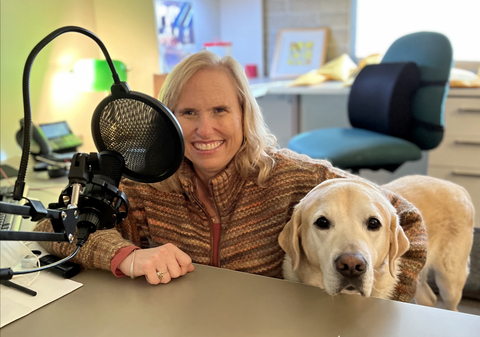 Podcast Host Theresa Stern and Wills, her guide dog (Photo: Business Wire)