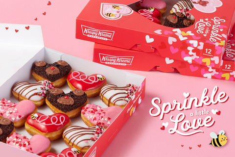 Four new heart-shaped doughnuts come in a limited-edition dozen box that features real valentines (Photo: Business Wire)