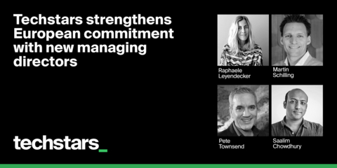 original Raphaele Leyendecker, Martin Schilling, Pete Townsend and Saalim Chowdhury join Techstars as managing directors (Graphic: Business Wire)