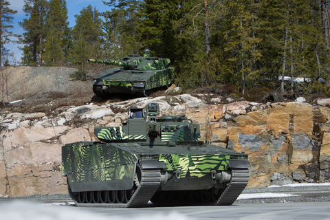The combat-proven CV90 and CV90120 positioned on rocky terrain at the edge of a forest. Multiple variants of the CV90 are offered to Slovakia in a joint bid with the Swedish FMV. (Photo: BAE Systems)