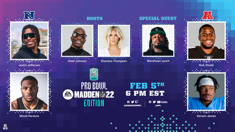 Watch the NFL Pro Bowl: Madden NFL 22 Edition on Saturday, February 5th at 6pm EST on NFL social channels (Graphic: Business Wire)
