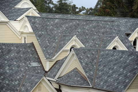 Inspired by the slate shingles that crowned the roofs of many historic residences, Cascade shingles from PABCO Roofing Products are the only diamond-shaped asphalt roofing product on the market. The Cascade line is designed for roof renovation projects that honor the classic style of heritage buildings. The distinctive design of Cascade shingles features a unique diamond shape ideal for grand gables, dramatic steep pitches, tasteful dormers, and other architectural elements found in the roof designs of historic-style homes. (Photo: Business Wire)