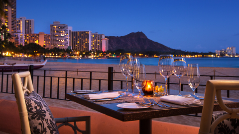 Dinner for two at The Royal Hawaiian, A Luxury Collection Resort. Photo courtesy of Historic Hotels of America and of The Royal Hawaiian in Honolulu, Hawaii.
