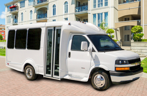 Example upfit model shown by Forest River of GM chassis electrified by Lightning eMotors. Final product is not produced by GM and will vary. GM is not responsible for the safety or quality of design features, materials or workmanship of any alterations by any such supplier. Availability to be determined at a later date. (Photo: Forest River Bus)