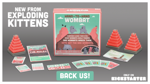 Exploding Kittens' Hand-to-Hand Wombat is a game of teamwork, towers and troublemakers. It's available to back via Kickstarter from now until March 3, 2022. (Graphic: Business Wire)