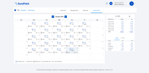Use the Month View screen to see an overview of total hours for every day with saved time entries on a monthly calendar. (Graphic: Business Wire)