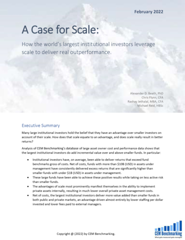 CEM Benchmarking Report: A Case for Scale - How the world's largest institutional investors leverage scale to deliver real outperformance. (COVER) (Graphic: Business Wire)