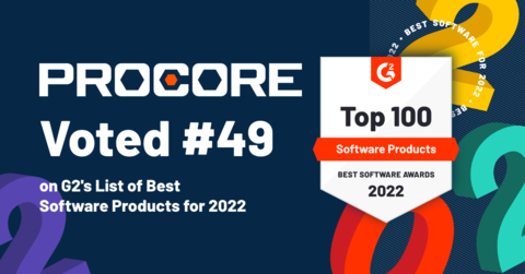 Procore earns a spot on G2's 2022 Best Software Products list and Global Sellers list. (Graphic: Business Wire)