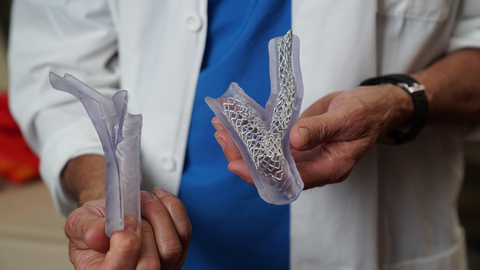 Dr. Iaizzo shows how a 3D printed anatomic model can be used for medical device testing. Credit: U of M Medical School | Visible Heart Laboratories