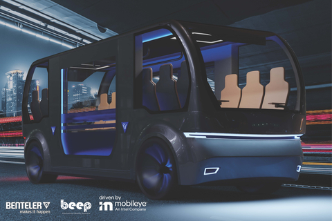 Benteler EV Systems, Beep Inc. and Mobileye on Feb. 14, 2022, announced a strategic collaboration to develop and deploy automotive-grade, fully electric and autonomous movers across public and private communities in North America. (Credit: ©Benteler)