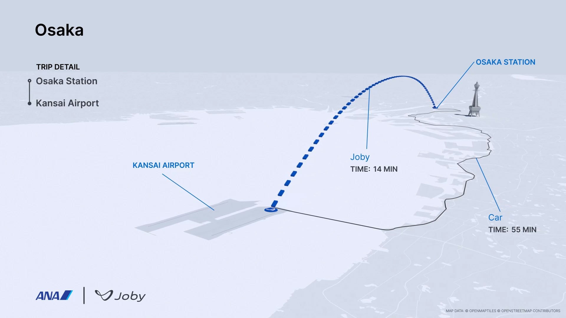 Animation of illustrative route from Osaka Station to Kansai International Airport