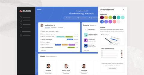 Asana Home is an intelligent dashboard that makes it easy to see how individual’s tasks connect to key workflows while prioritizing the work that contributes to company objectives. (Graphic: Business Wire)