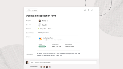 The new Jotform integration empowers teams to automatically turn Jotform responses into Asana Tasks, expediting the form intake process and making it easier to quickly take action. (Graphic: Business Wire)