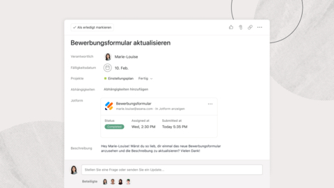 Die neue Integration mit Jotform ermöglicht es Teams, Jotform-Formulare automatisch in Asana-Aufgaben umzuwandeln, was den Formulareingabeprozess beschleunigt und es einfacher macht, schnell Maßnahmen zu ergreifen. (Graphic: Business Wire)