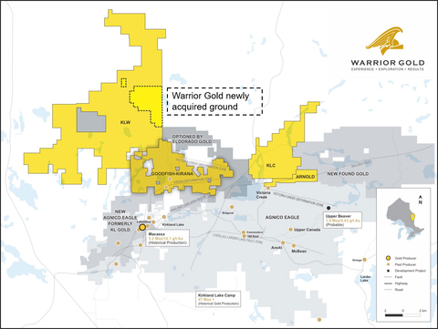 Figure 1. Warrior Gold Land Position in the Kirkland Lake Gold Camp (Graphic: Business Wire)