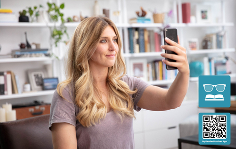 EyeQue’s New AR-powered smartphone app, MyReaderNumber, is a first-of-its-kind solution enabling consumers to test for near vision and mid-distance vision. The app is available for $2.99 today in the App Store. (Photo: Business Wire)