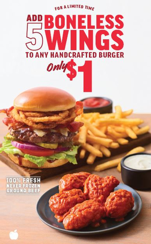 Get a Bite of This: FIVE Boneless Wings for $1 with ANY Handcrafted Burger at Applebee’s (Photo: Business Wire)