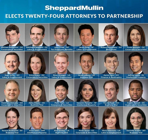 These 24 attorneys represent Sheppard, Mullin, Richter & Hampton LLP's 2022 partner class. (Photo: Business Wire)