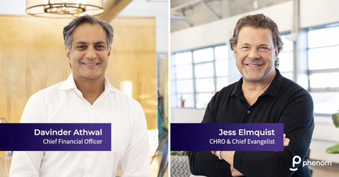 Phenom today announced the appointment of Chief Financial Officer Davinder Athwal and Chief Human Resources Officer & Chief Evangelist Jess Elmquist. (Photo: Business Wire)