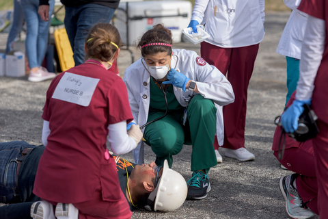 thumbnail Texas A&M Health medical and nursing students attend to a patient during the annual Disaster Day emergency response simulation. (Photo: Business Wire)