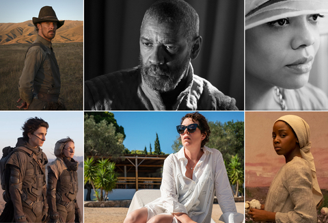 Clockwise from top left: The Power of the Dog, The Tragedy of Macbeth, Passing, The Underground Railroad, The Lost Daughter, Dune (Photo: Business Wire)