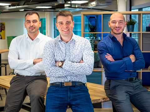 original Payhawk co-founders Konstantin Djengozov CFO (left), Hristo Borisov, CEO (center), Boyko Karadzhov CTO (right) (Photo: Business Wire)