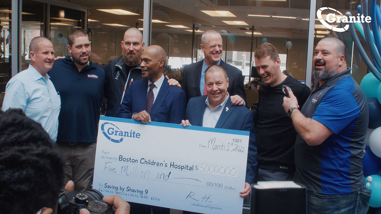 Granite raises $5 million for Boston Children’s Hospital in its 9th Annual Saving by Shaving fundraising event. Video by Evan Jackson evandjackson.com, courtesy of Granite Telecommunications.