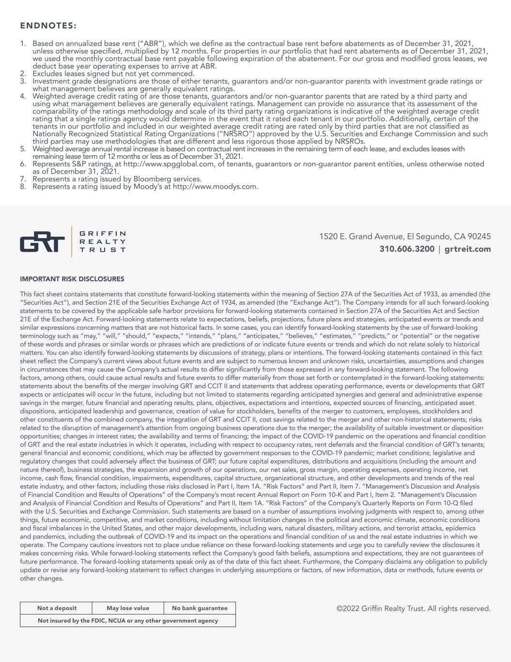 Griffin Realty Trust, Inc. Reports 2021 Fourth Quarter and Full Year Results Business Wire