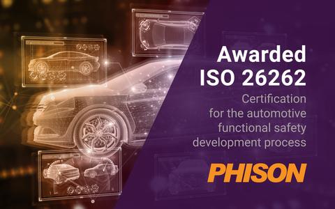 Phison receives ISO 26262 functional safety certification for automotive industry. www.phison.com/automotive. Image by Phison.