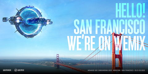 Wemade has unveiled its first key visual, WEMIX mother ship, which symbolizes the global blockchain platform, WEMIX. In the key visual, the ‘HELLO! SAN FRANCISCO WE’RE ON WEMIX’ slogan and Wemade’s mother ship engraved with WEMIX and Wemade appear over the Golden Gate Bridge in San Francisco. Wemade is heading to San Francisco to participate in the world’s largest developers conference, GDC (Game Developers Conference). It is planning to introduce the global blockchain platform, WEMIX, to developers around the world. (Graphic: Business Wire)