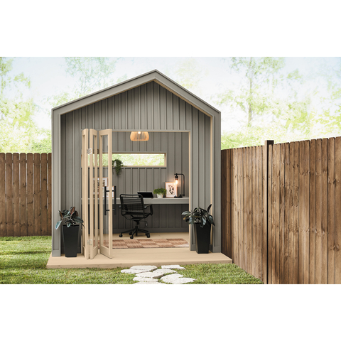 A shed is a one-room option that delivers a more permanent outdoor workspace—complete with door, work surface and electricity—that is entirely separate from your living space. (Photo: Business Wire)