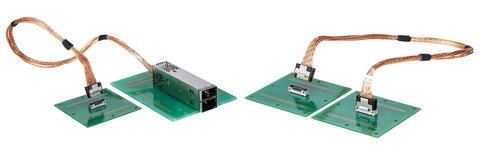Left: HOST to OSFP, Right: HOST to HOST; 112Gbps Jumper Cable Interconnect product (Graphic: Business Wire)