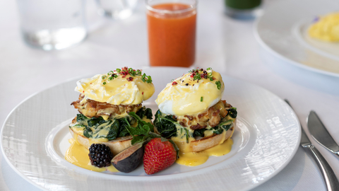 Inn at Perry Cabin (Crab Cake Benedict) in St. Michael's Island. Photo courtesy of Historic Hotels of America and the Inn at Perry Cabin