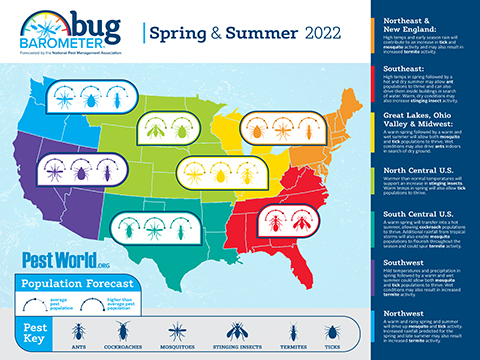 The National Pest Management Association (NPMA) predicts a pesky pest season across the U.S. this spring and summer.