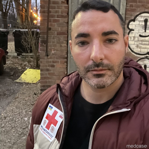 Etan Pasternak, Medcase project manager, on the ground with the Red Cross (Photo: Business Wire)